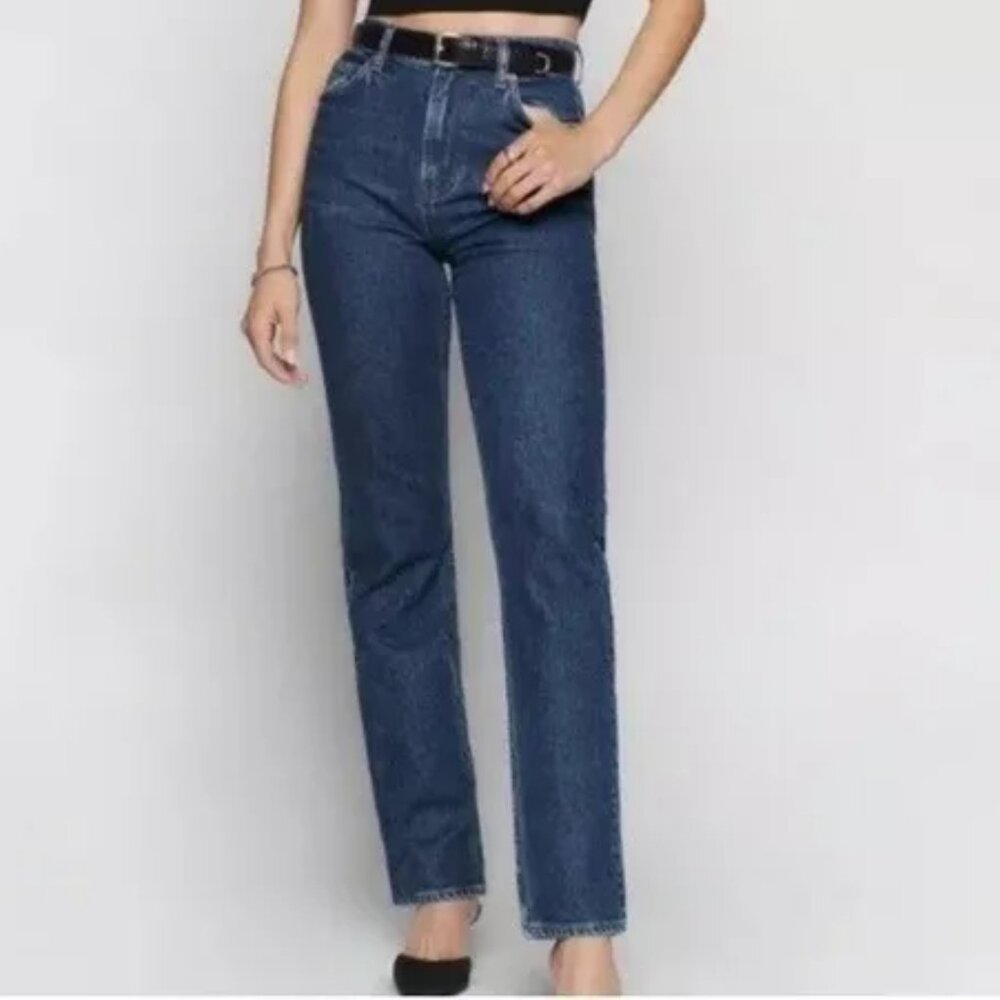NEW! REFORMATION JEANS ELAN ULTRA HIGH RISE STRAIGHT LEG DARK STRETCH DENIM 31